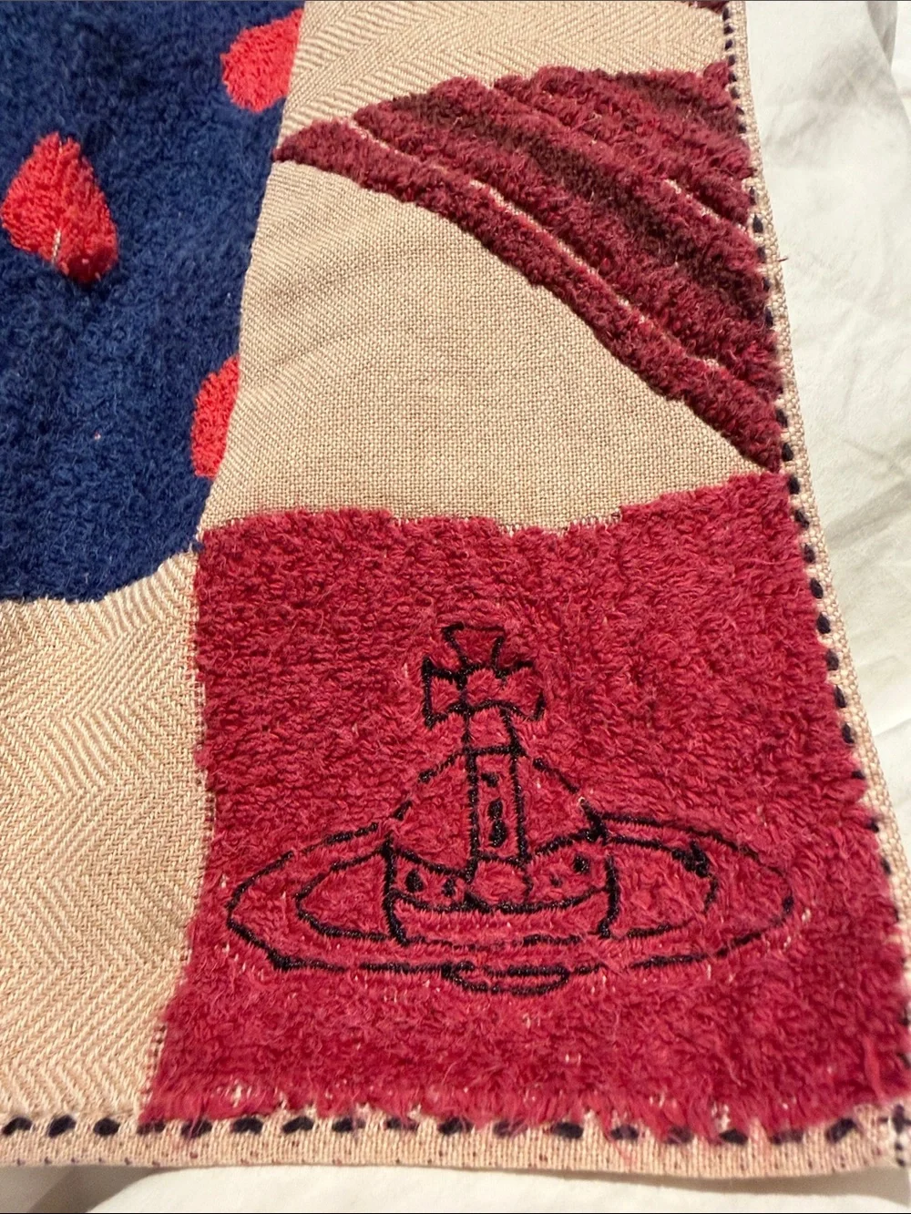 Vivienne Westwood Red, Navy & Beige Patchwork face Towel